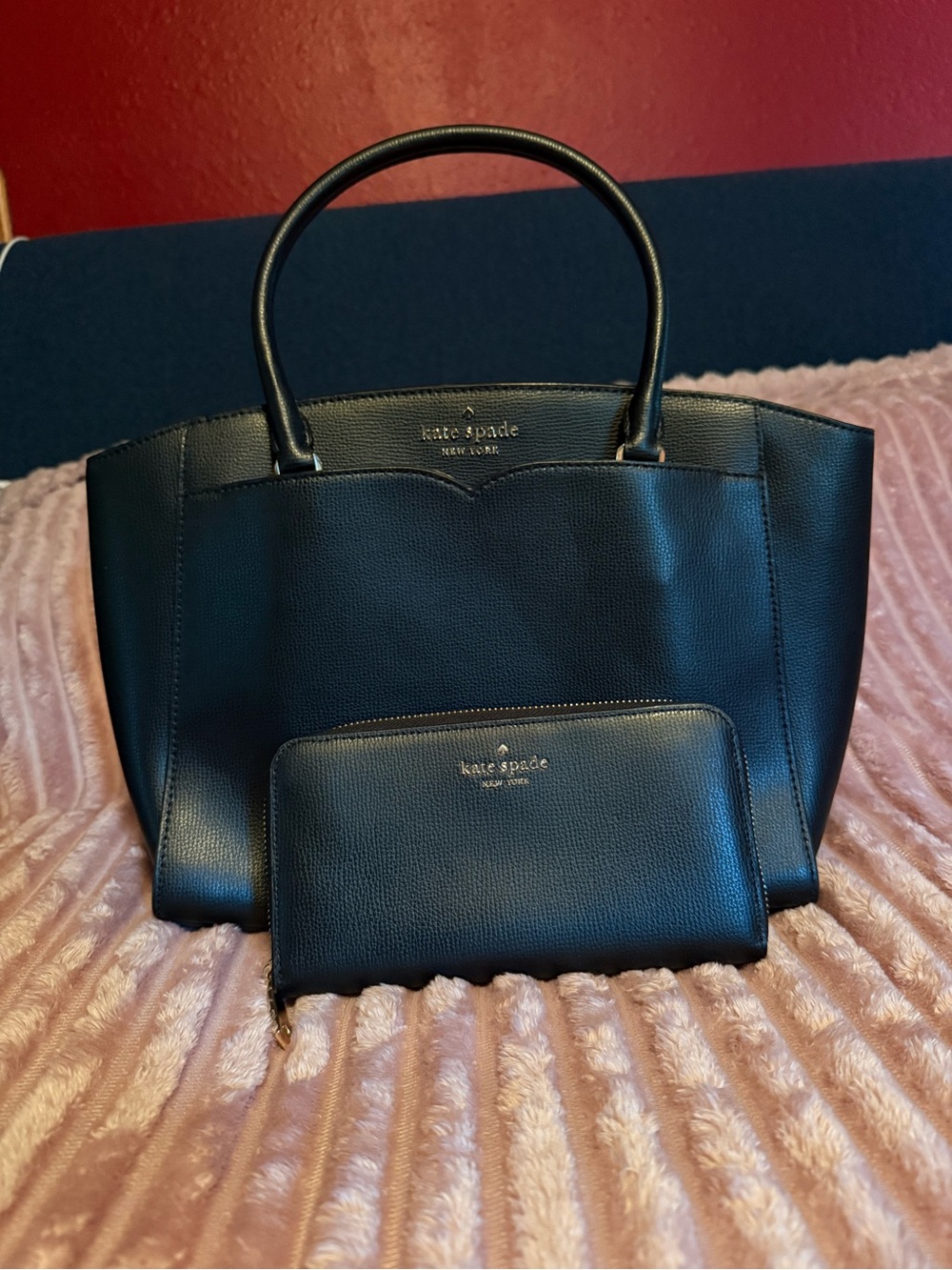 kate spade Black Pebbled Leather Tote with Matching Wallet